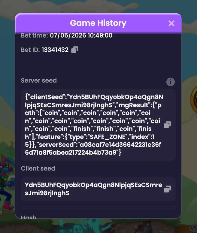 Game History Menace.com Bet ID 13341432 SAFE_ZONE